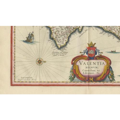 Paper Blaeu Map of Valencia Valentia Regnum, 1642 For Sale - Image 7 of 15
