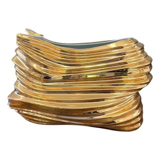 Modern 24k Gold Porcelain Vase | Sculptural Luxury Statement Piece For Sale