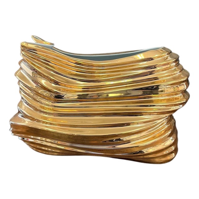 Modern 24k Gold Porcelain Vase | Sculptural Luxury Statement Piece For Sale