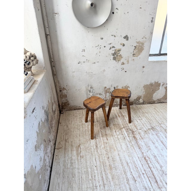 Vintage Oak Stools by Henri Bataille, 1950s, Set of 2 For Sale - Image 3 of 18