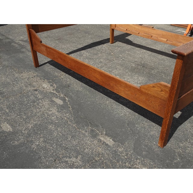 Vintage French Country Oak Full Size Bed Frame Headboard Footboard