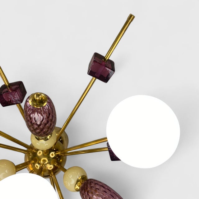 Sputnik Style Ceiling Light in Purple and White Murano Glass, 1950s For Sale - Image 4 of 6