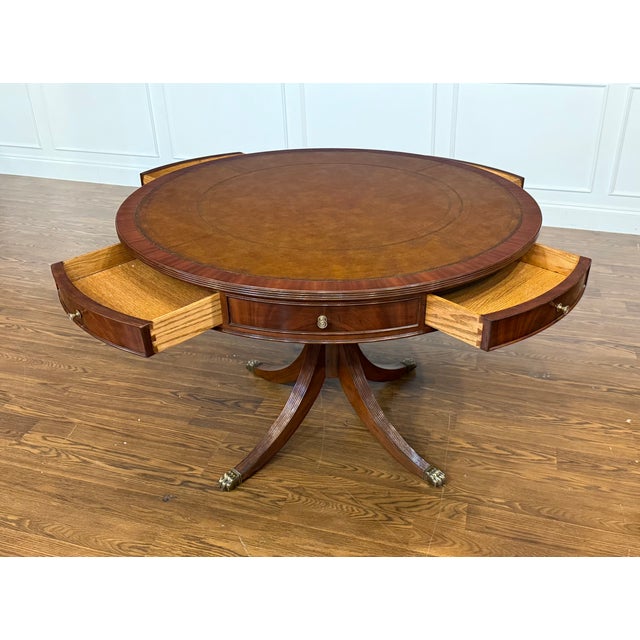 2020s Traditional Mahogany Drum Table by Leighton Hall - Showroom Sample For Sale - Image 5 of 13
