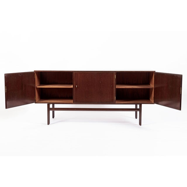 Poul Jeppesen Mid Century Danish Wood Sideboard Cabinet or Credenza by Ole Wanscher For Sale - Image 4 of 17