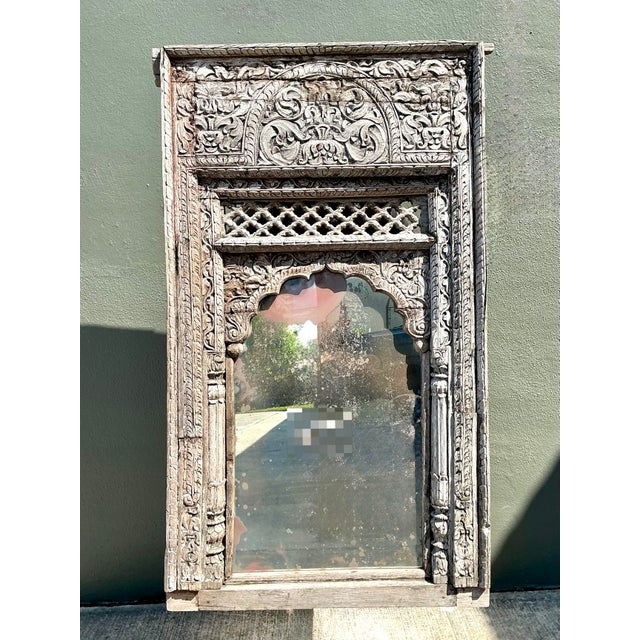 Vintage Carved Wood Distressed Arch Mirror For Sale - Image 4 of 12