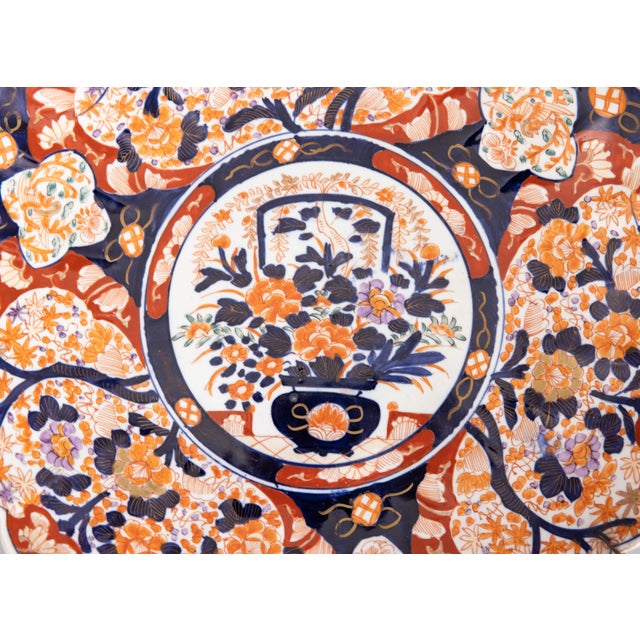 Imari Porcelain Monumental 19th Century Japanese Meiji Period Imari Scalloped Chargers - A Pair For Sale - Image 4 of 13