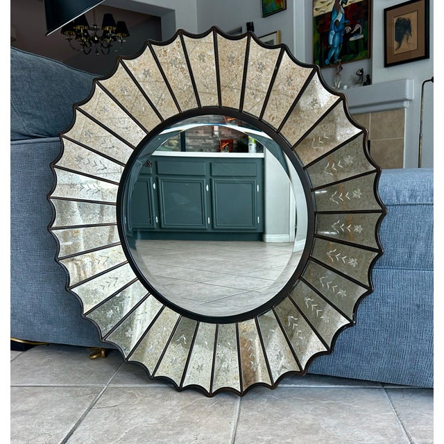 Uttermost Round Sunburst Venetian Style Etched Glass Wall Mirror