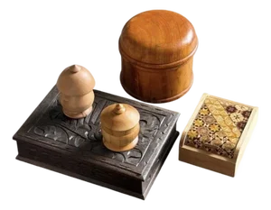 Antique Vintage Turned Wood Artisan Boxes, Handcrafted, Rustic Charm, Japan