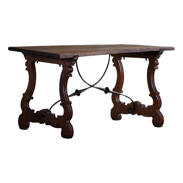 19th Century Brutalist Spanish Table in Oak & Wrought Iron, 1890s For Sale