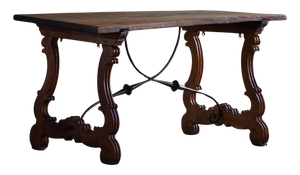 19th Century Brutalist Spanish Table in Oak & Wrought Iron, 1890s