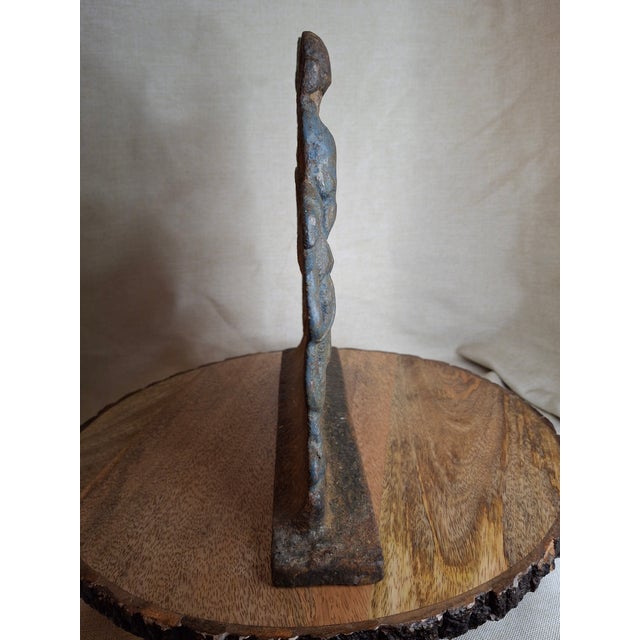 Sky Blue Antique Cast Iron "Rebecca at the Well" Biblical Figural Doorstop – Original Paint, C. 1890 For Sale - Image 8 of 16