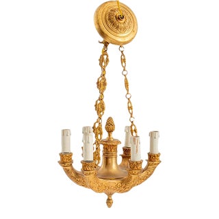 Empire Ormolu Six Light Pendant Chandelier For Sale