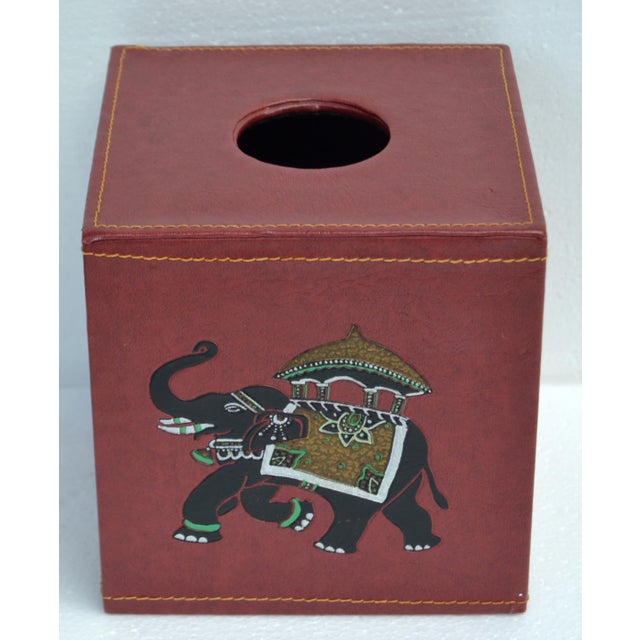 1970s Late 20th Century Burgundy Embossed Leather Elephant Tissue Box Kleenex Cover For Sale - Image 5 of 18