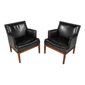 Set of 2 Mid Century Modern Lounge Chairs by Marble Imperial in Leatherette & Walnut, Usa, Century 1960's