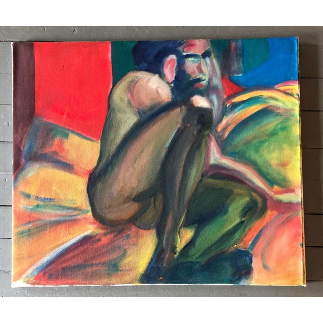 1970s Original Vintage Modernist Male Nude Painting For Sale - Image 5 of 5