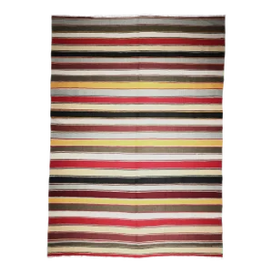1960s Colourful Strpe Design Handmade Kilim Rug -6' X 8'