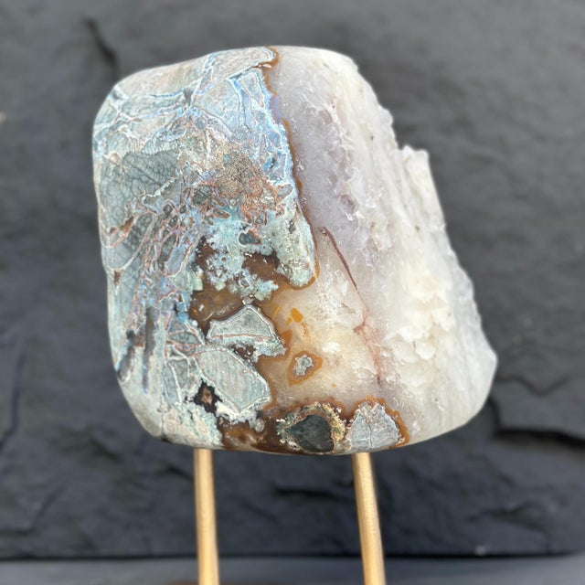 Gemstone Natural Quartz Crystal Sculpture on Golden Metal Stand For Sale - Image 7 of 12