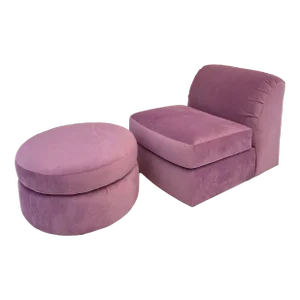 Vintage Postmodern Purple Slipper Chair and Matching Ottoman
