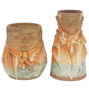 Artisan Earthen-Ware "Laurel & Hardy" Vases by Tom Reese - a Set of Two