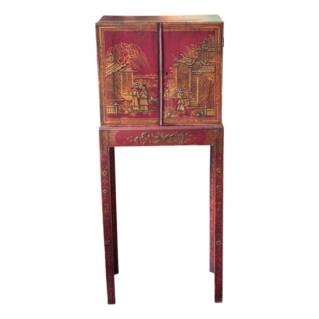 19th Century English Red Lacquered Chinoiserie Cabinet For Sale