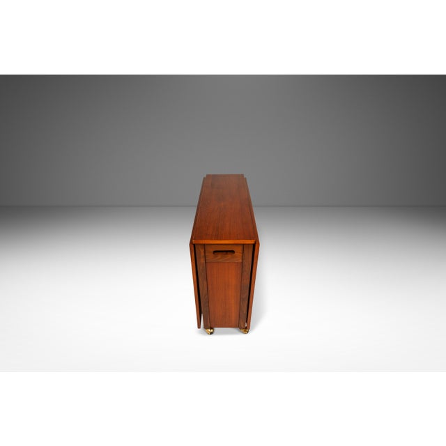 Brown Restored Mid-Century Modern Space Saver Minimalist Hide Away Dropleaf Table W/ 4 Hidden Folding Chairs, Romania, C. 1960's For Sale - Image 8 of 18