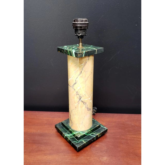 1980's French desk lamp manufactured by La Lampe Francaise and designed by artist Jacques Lamy. Hand-painted marble design...