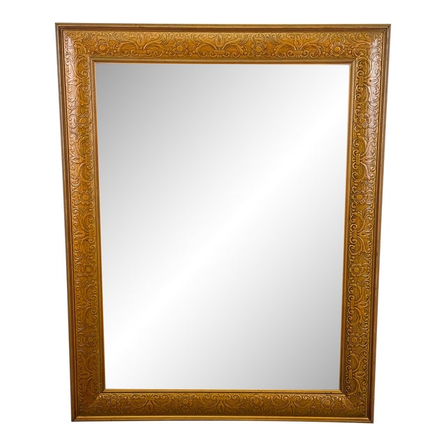 Antique Traditional Oak Floral Embossed Frame Wall Mirror - 26x32 For Sale