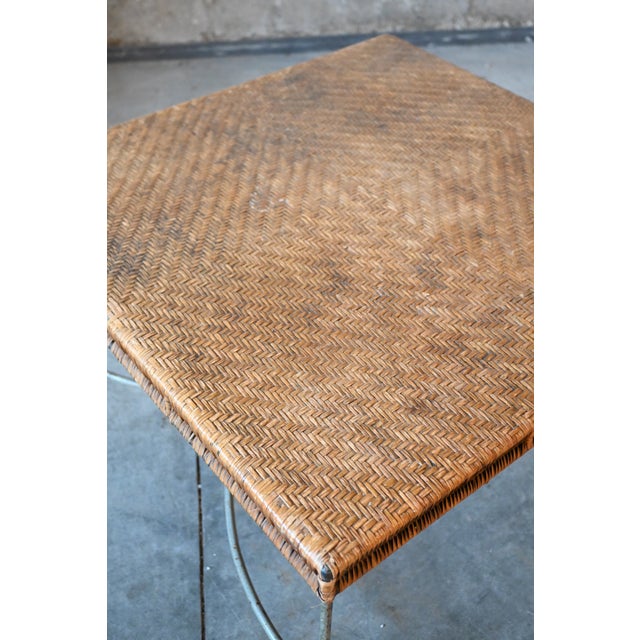 1950s 1950’s French Rattan & Iron Square Coffee Table For Sale - Image 5 of 8