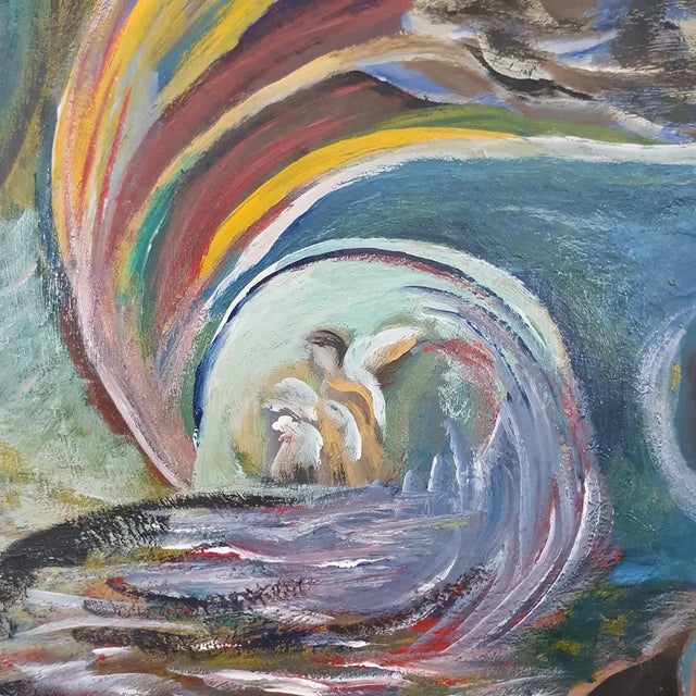 1970 Large Mid-Century Swedish Cosmic Esoteric Double-Sided Oil Painting "Nya Jorden" by Hildegard Persson For Sale - Image 16 of 18
