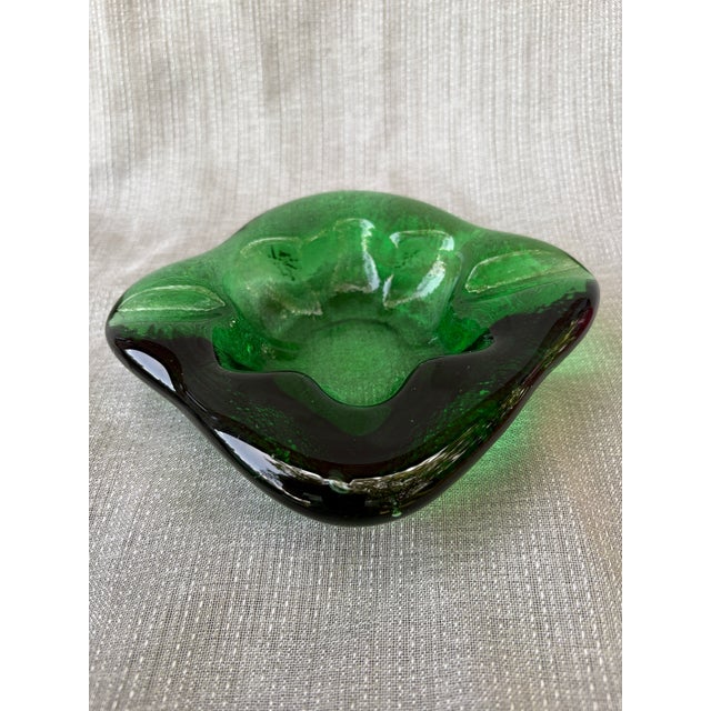 Chunky 60's Blenko Style Green Glass Catchall Ashtray For Sale - Image 4 of 15