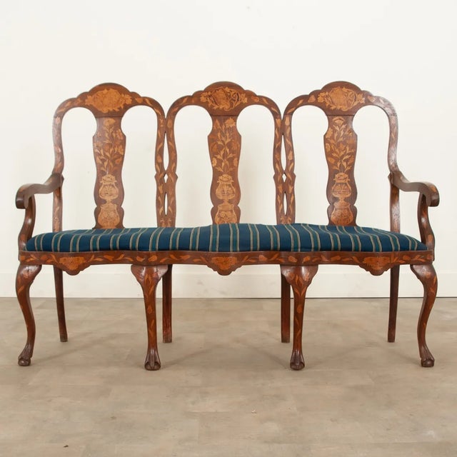 18th Century Dutch 18th Century Three-Seat Marquetry Inlay Settee For Sale - Image 5 of 13