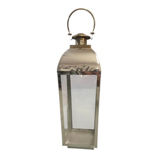 Large Mid-Century Modern Polished Stainless Steel and Brass Floor Lantern For Sale