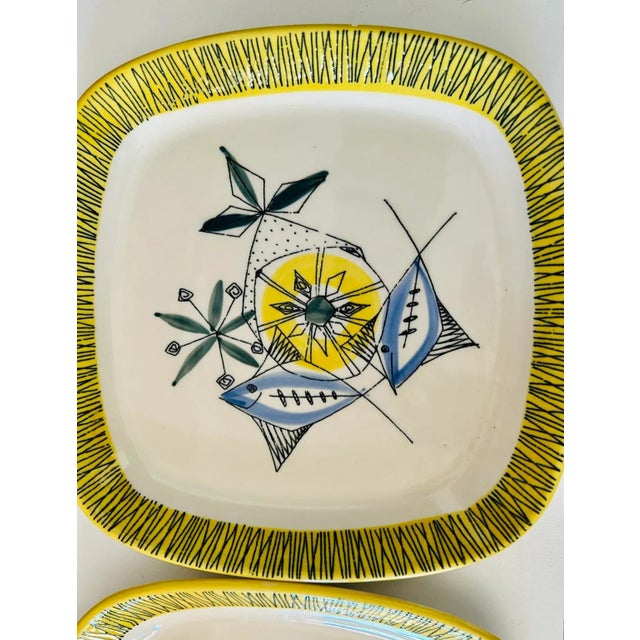 1960s Norwegian Flamingo Square Side Plates With Abstract Fish Design- Set of 4 For Sale In Naples, FL - Image 6 of 7