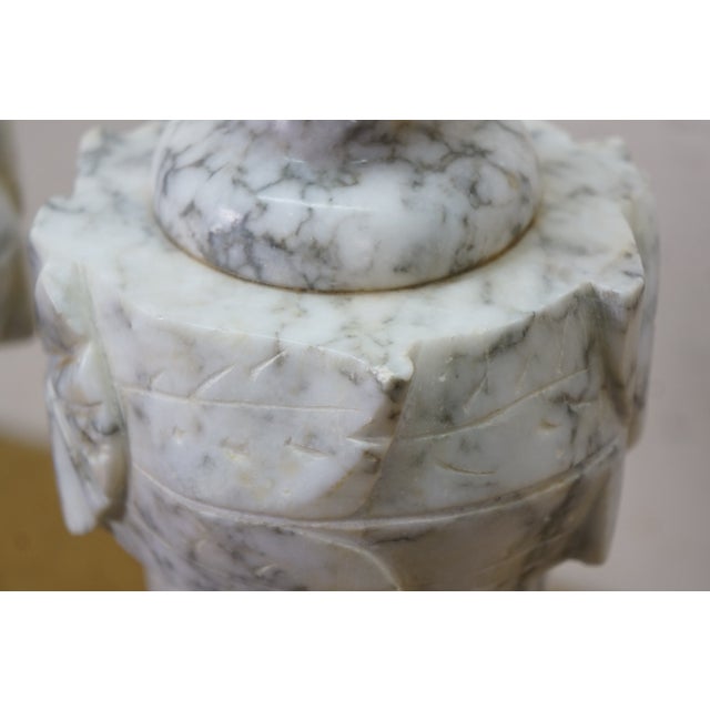 2 Mid 20th Century Gray & White Alabaster Marble Trophy Urn Table Lamps Pair 18" For Sale - Image 14 of 15