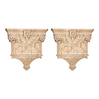 Antique Column Capitals Traditionally Carved Marble - A Pair For Sale