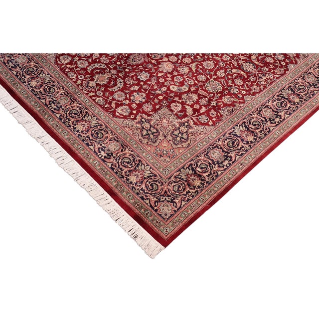 Shabby Chic Art Nouveau 1990's Isphan Pak-Persian Red/Blue Wool Rug - 8'2'' X 10'4'' For Sale - Image 3 of 9
