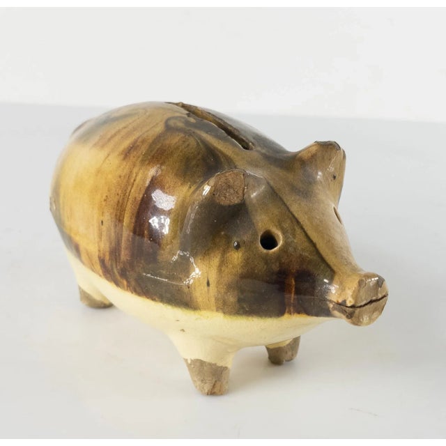 Early 20th Century Rustic Pottery Pig Form Piggy Bank For Sale - Image 4 of 11