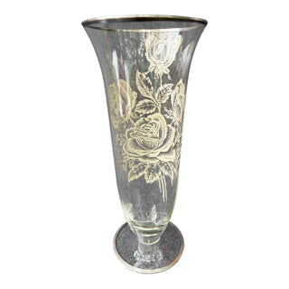 Vintage Sterling Silver Floral Overlay Vase For Sale