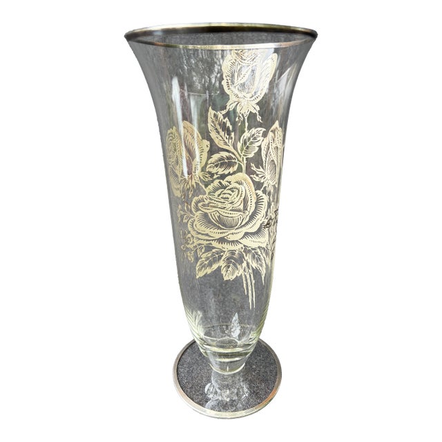 Vintage Sterling Silver Floral Overlay Vase For Sale