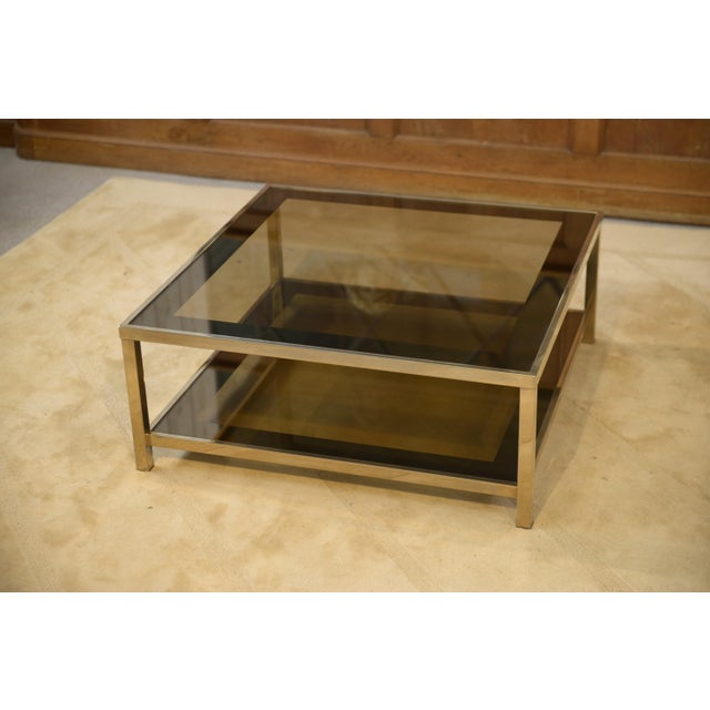 Hollywood Regency Coffee Table in Smoked Glass with Mirrored Frame, 1970s For Sale - Image 9 of 10