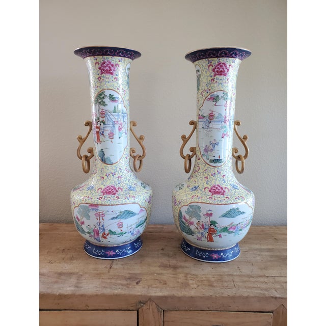 Large Pair of Chinese Famille Rose Vases, Qing Dynasty 19th Century For Sale In San Diego - Image 6 of 12