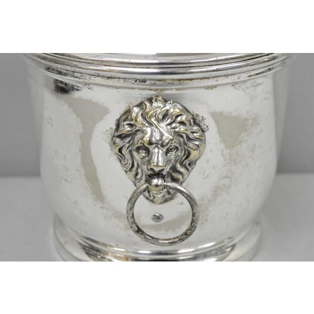 Traditional Vintage English Regency Winthrop Silver Plated Lion Handle Covered Ice Bucket For Sale - Image 3 of 18