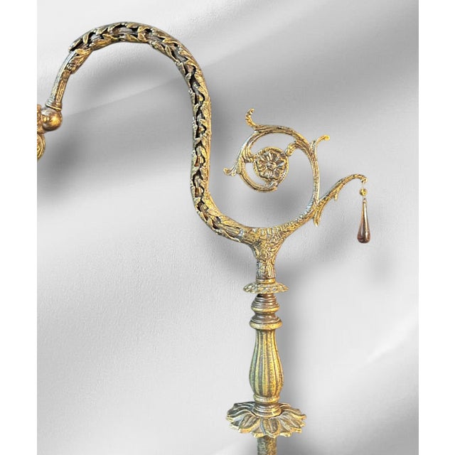 1910s 1910s Ornate Brass Bridge Lamp With Floral Shade For Sale - Image 5 of 15