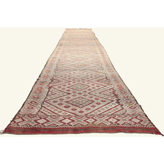 Tribal Vintage Zemmour Moroccan Kilim Rug, 03'06 X 21'03 For Sale - Image 3 of 10