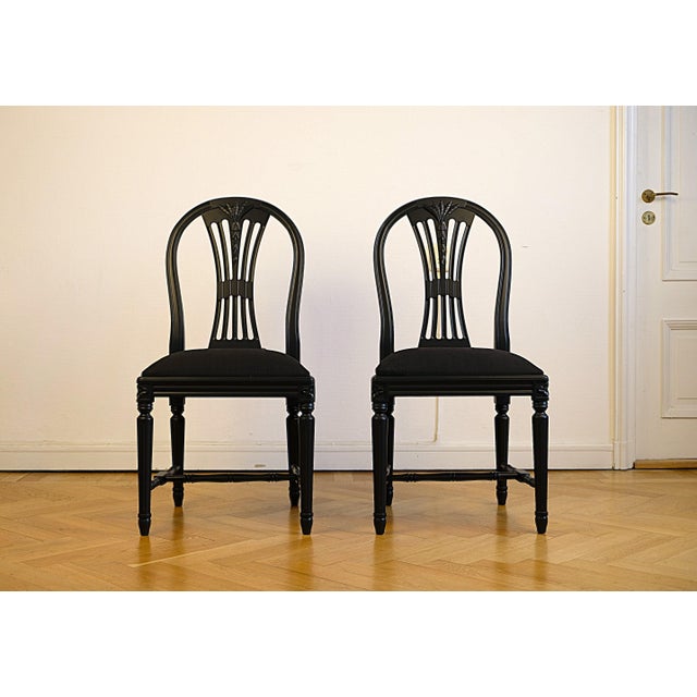 Black Swedish Gustavian Chairs, 1960s, Set of 2 For Sale - Image 8 of 8