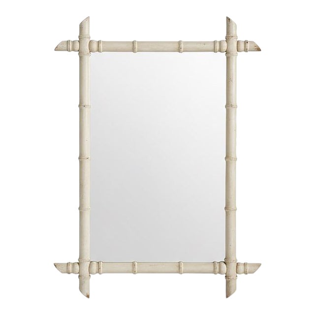 Early 20th Century Large White Bamboo Framed Mirror For Sale