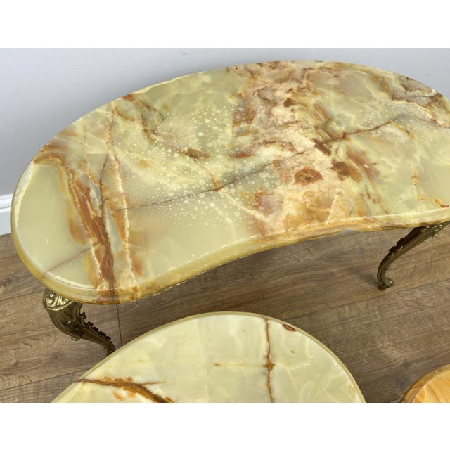 Vintage French Nested Tables in Marble, Onyx, and Brass, Set of 3 For Sale - Image 15 of 18