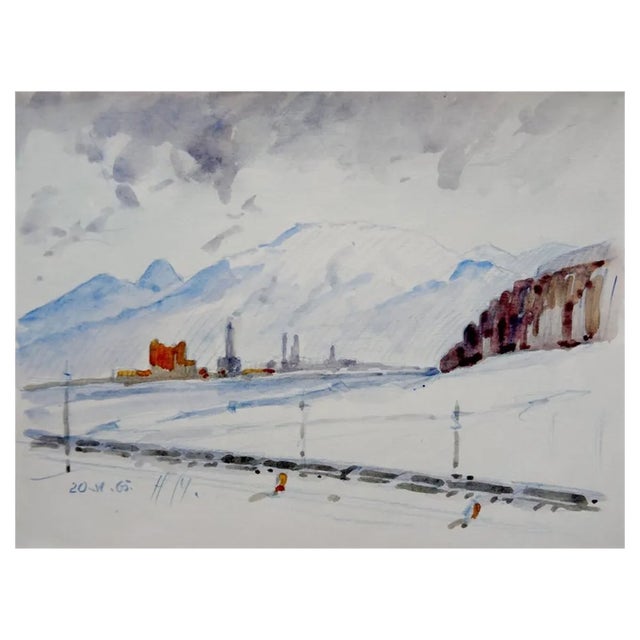 Herberts Mangolds, Winter Landscape, 1965, Watercolor on Paper For Sale