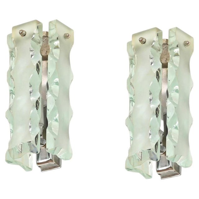 Hand-Chiseled Glass and Chrome Sconces attributed to Cristal Art, Italy, 1970s, Set of 2 For Sale - Image 11 of 11