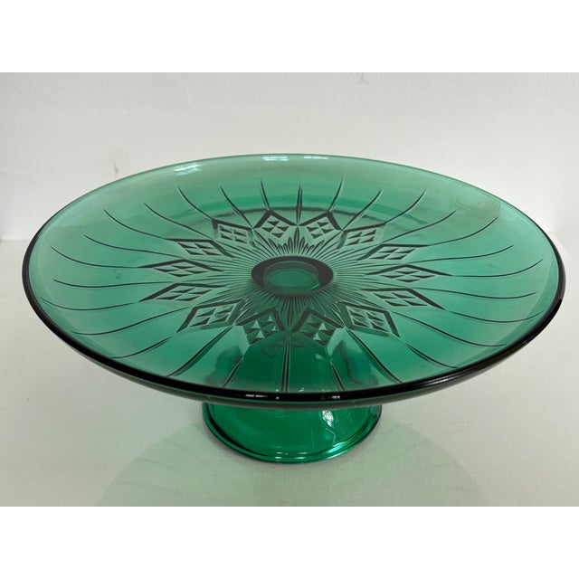 Anchor Hocking Mid 20th Century Canfield Emerald Green Glass Cake Platter by Anchor Hocking For Sale - Image 4 of 6
